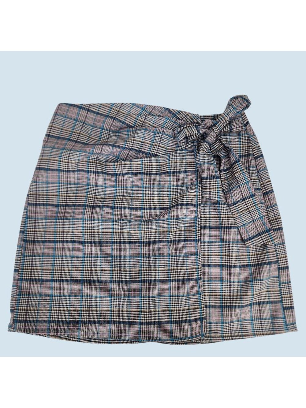 Olive Scent Blue Pink Womens Plaid Mini Skirt With Bow Detail Zip Closure Small